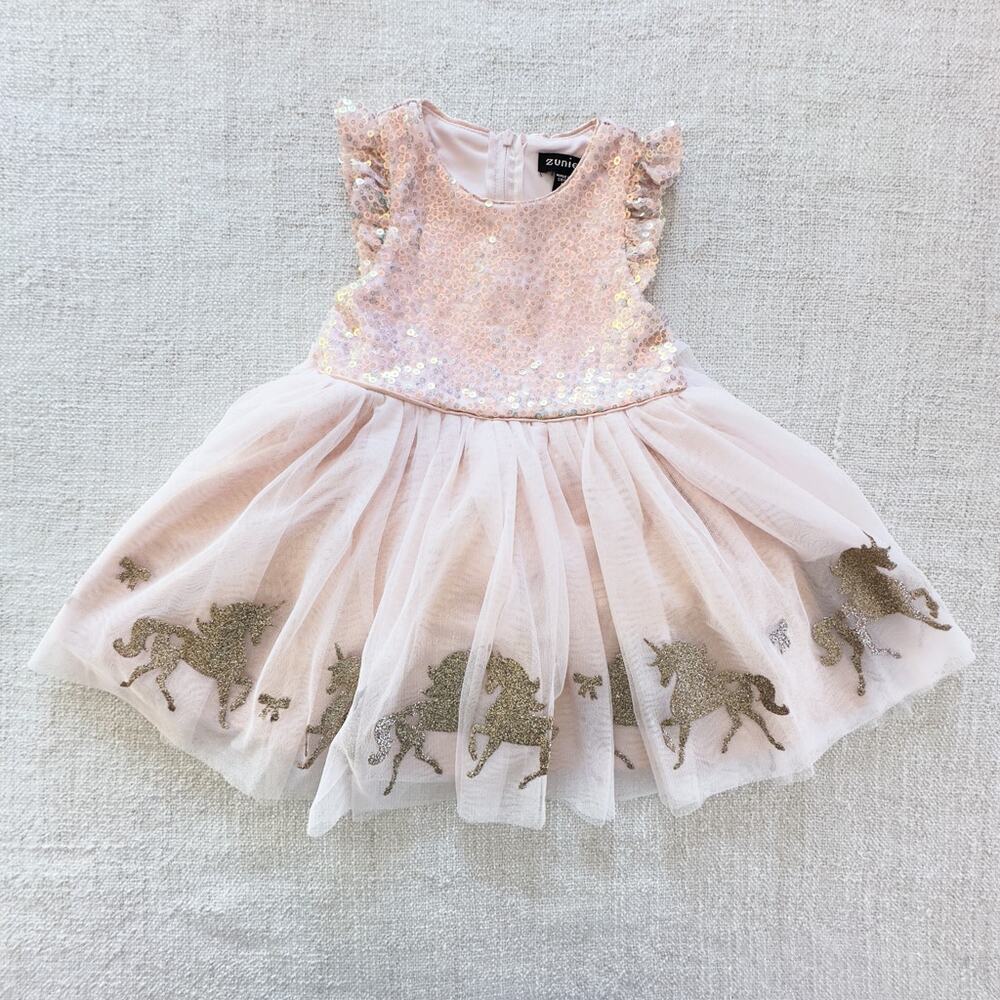 Zunie Pink Sequin & Tulle Unicorn Dress EUC 2